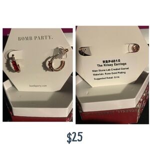 Bomb Party Rose Gold Earrings with Red Stone